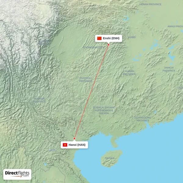 Hanoi - Enshi direct flight map
