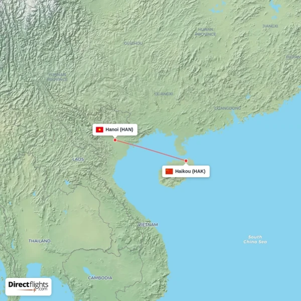 Hanoi - Haikou direct flight map
