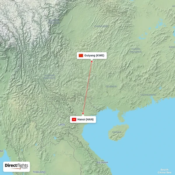 Hanoi - Guiyang direct flight map