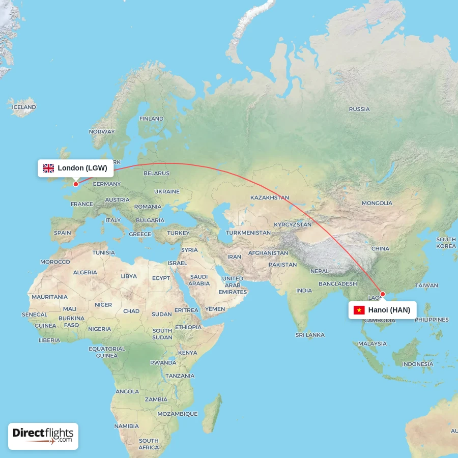 HAN - LGW route map