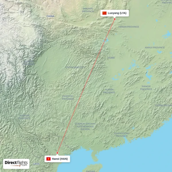 Hanoi - Luoyang direct flight map