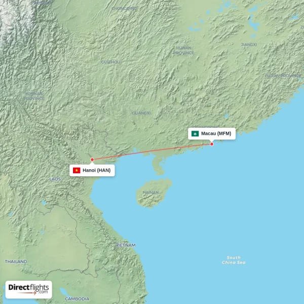 Hanoi - Macau direct flight map