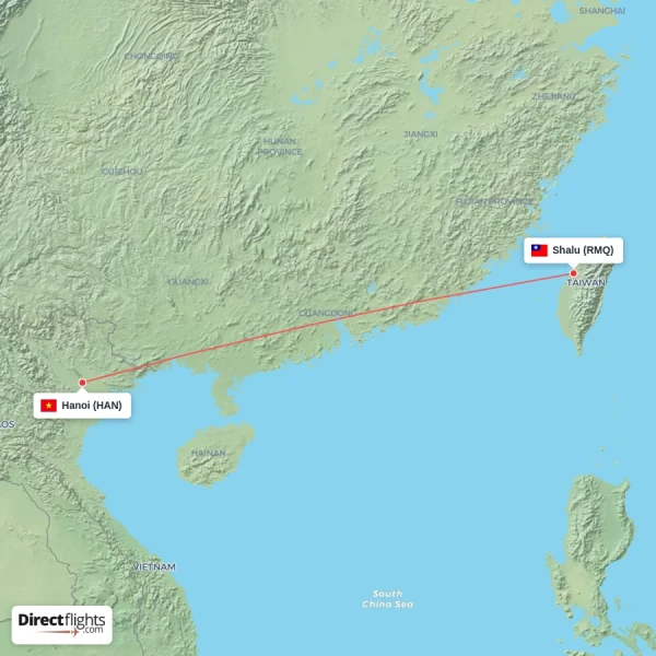 Hanoi - Shalu direct flight map