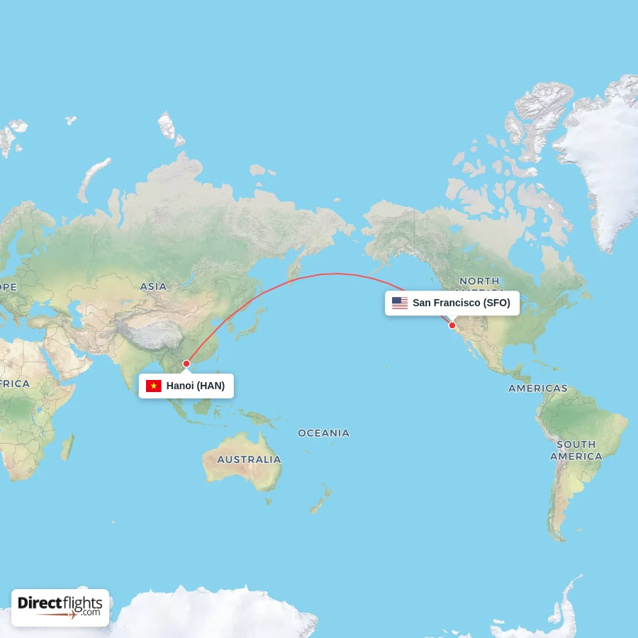 HAN - SFO route map