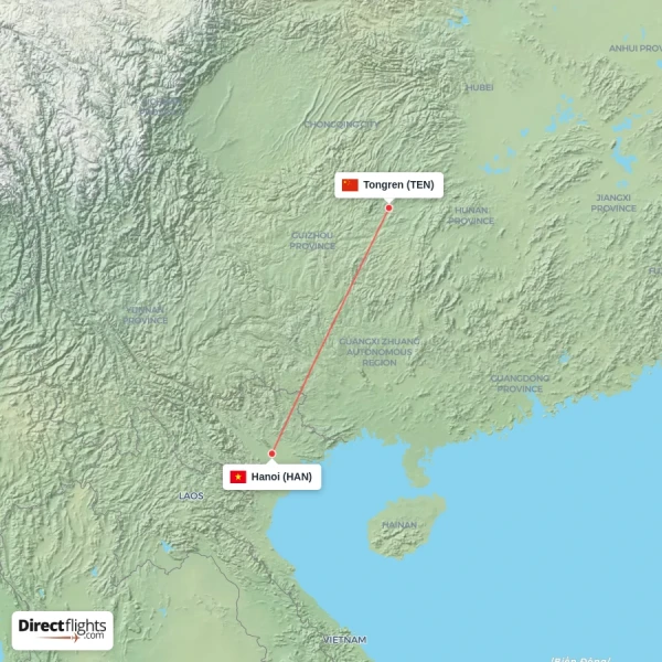 Hanoi - Tongren direct flight map