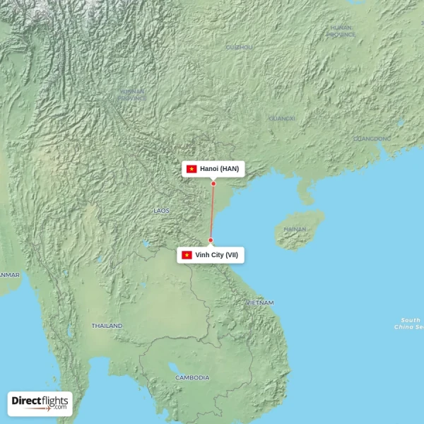 Hanoi - Vinh City direct flight map