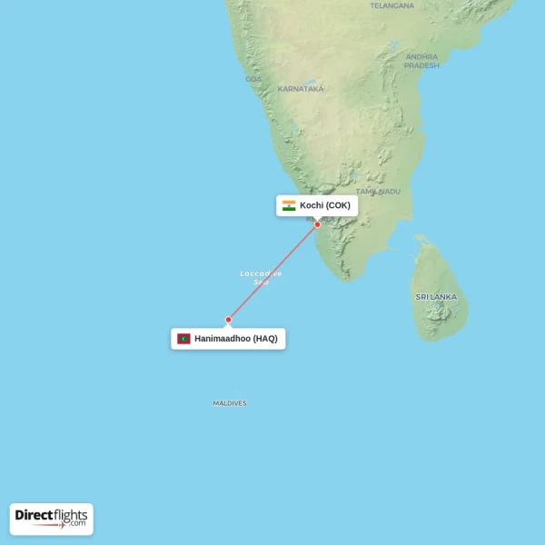 Hanimaadhoo - Kochi direct flight map