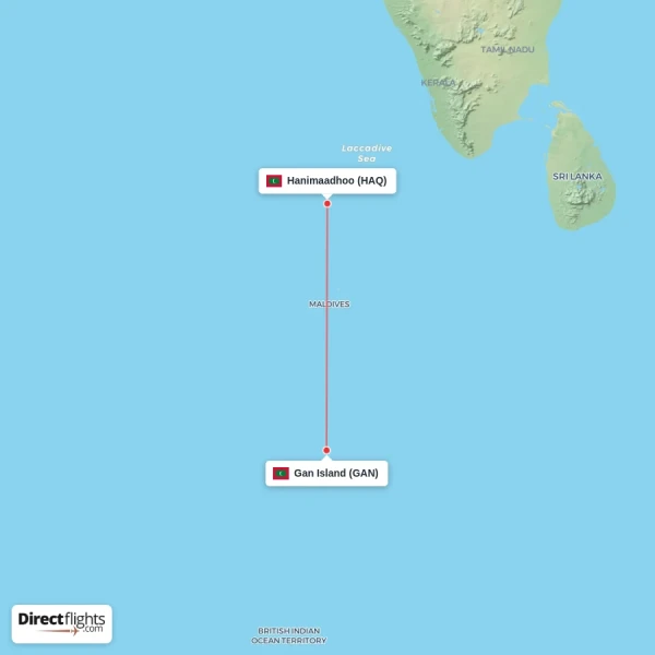Hanimaadhoo - Gan Island direct flight map