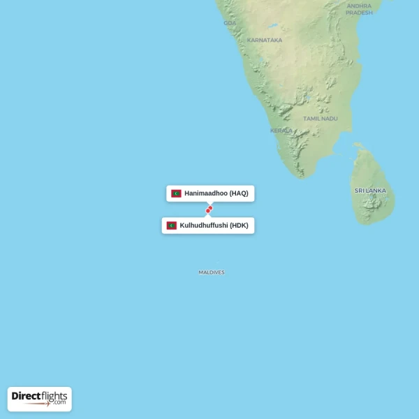 Hanimaadhoo - Kulhudhuffushi direct flight map