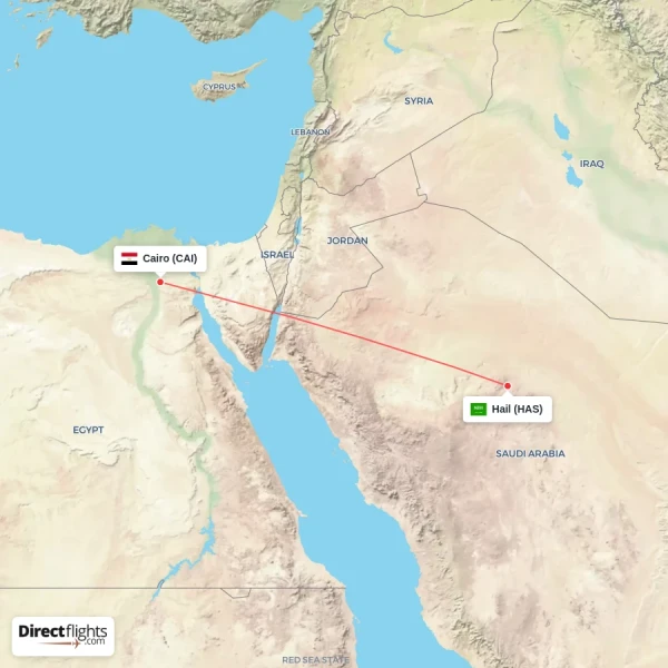 Hail - Cairo direct flight map