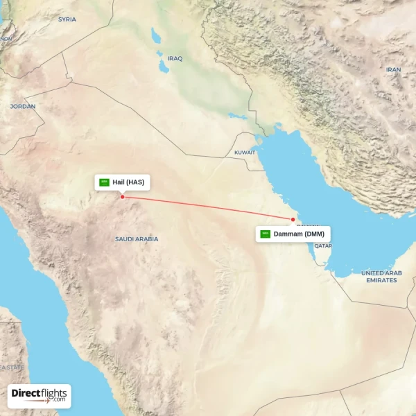 Hail - Dammam direct flight map
