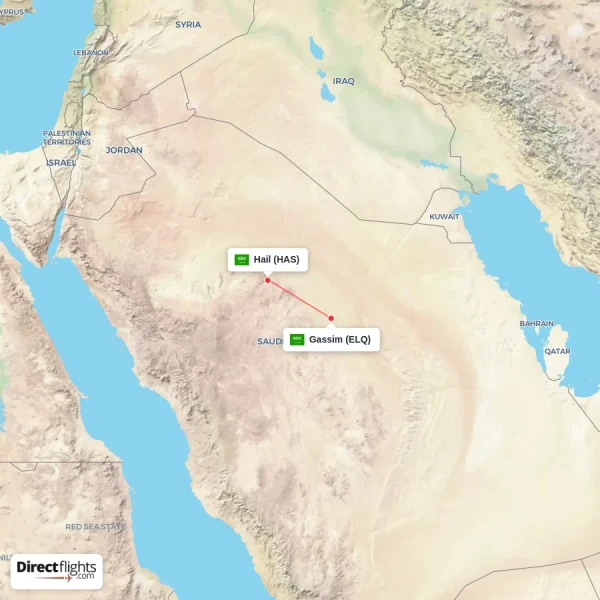 Hail - Gassim direct flight map