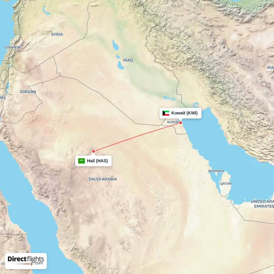 HAS - KWI route map