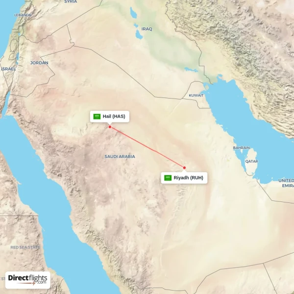 Hail - Riyadh direct flight map