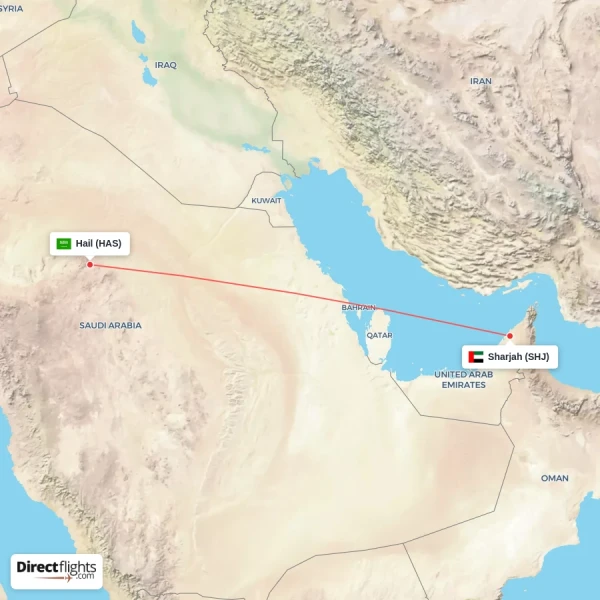 Hail - Sharjah direct flight map