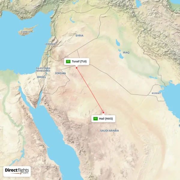 Hail - Turaif direct flight map