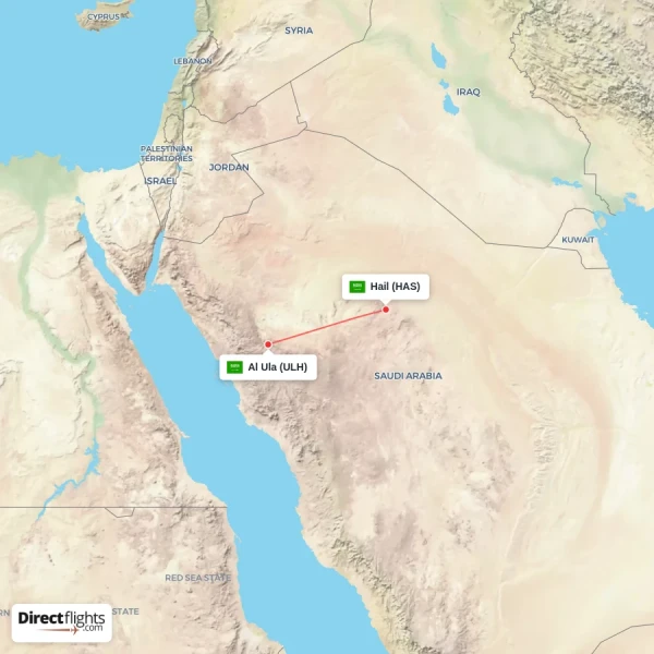 Hail - Al Ula direct flight map
