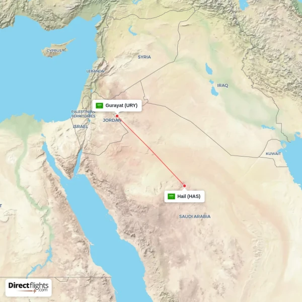 Hail - Gurayat direct flight map