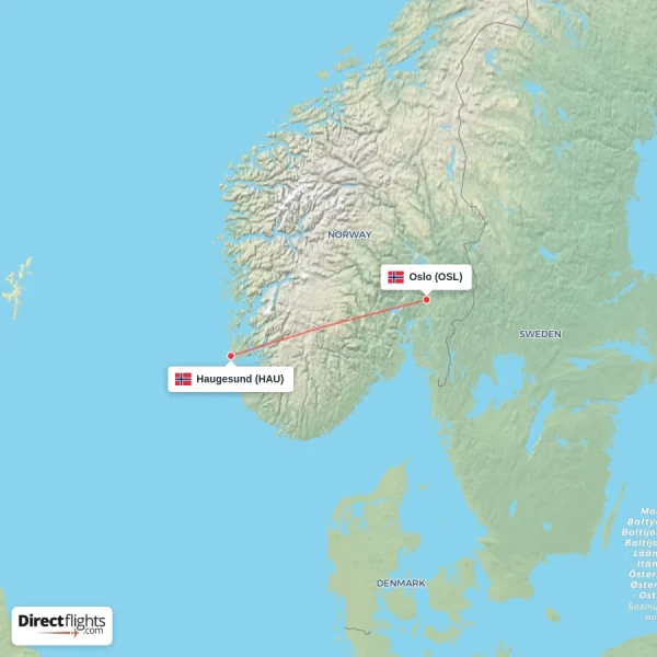 Haugesund - Oslo direct flight map