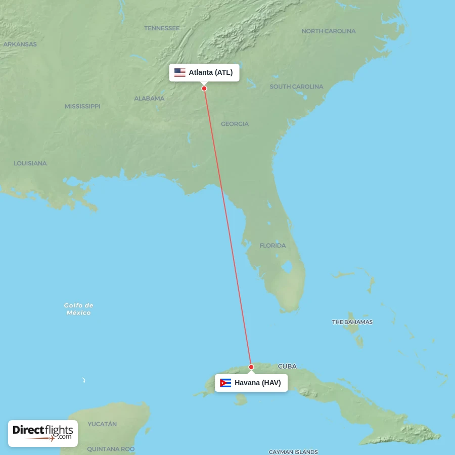 HAV - ATL route map