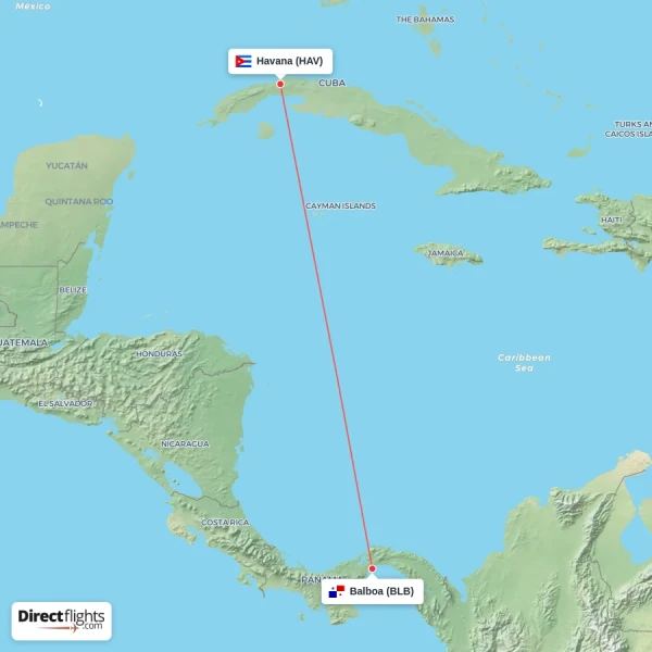 Havana - Balboa direct flight map