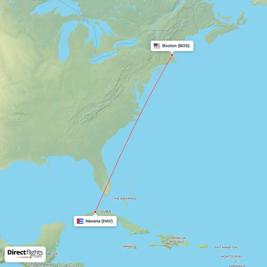 HAV - BOS route map