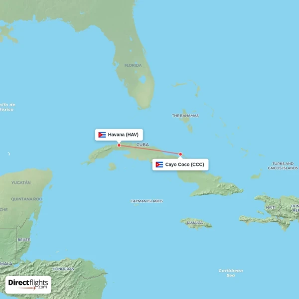 Havana - Cayo Coco direct flight map