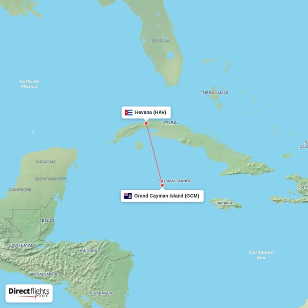Havana - Grand Cayman Island direct flight map