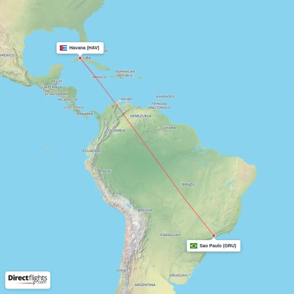 Havana - Sao Paulo direct flight map