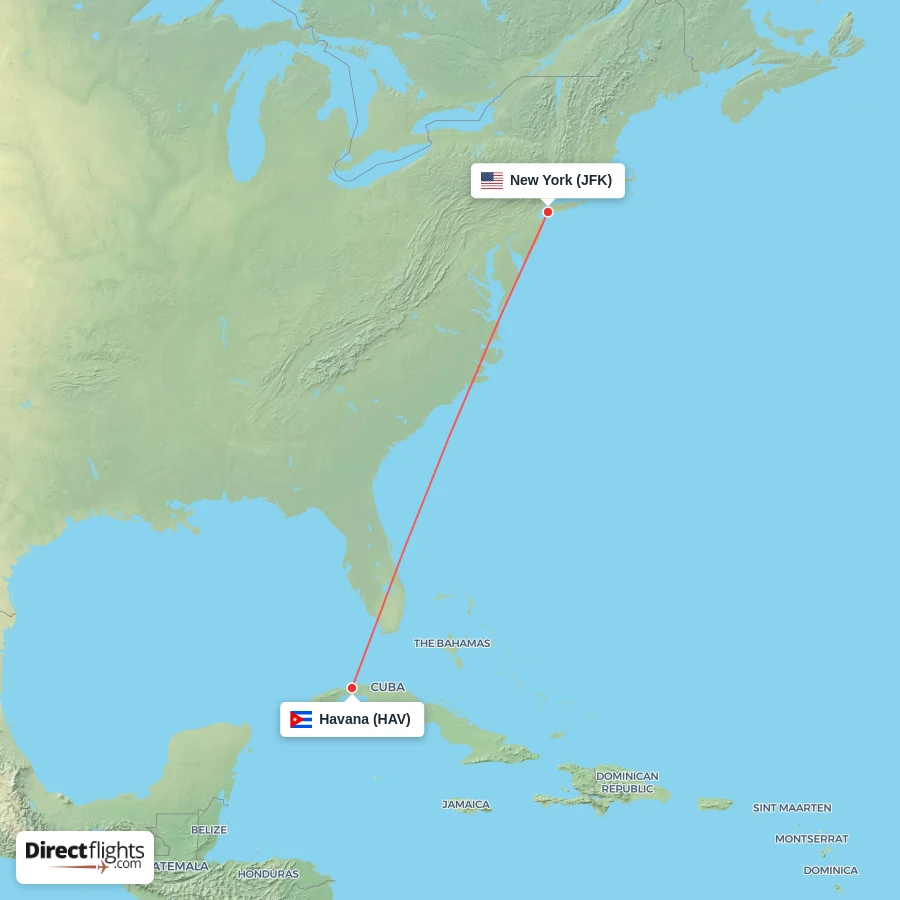 HAV - JFK route map