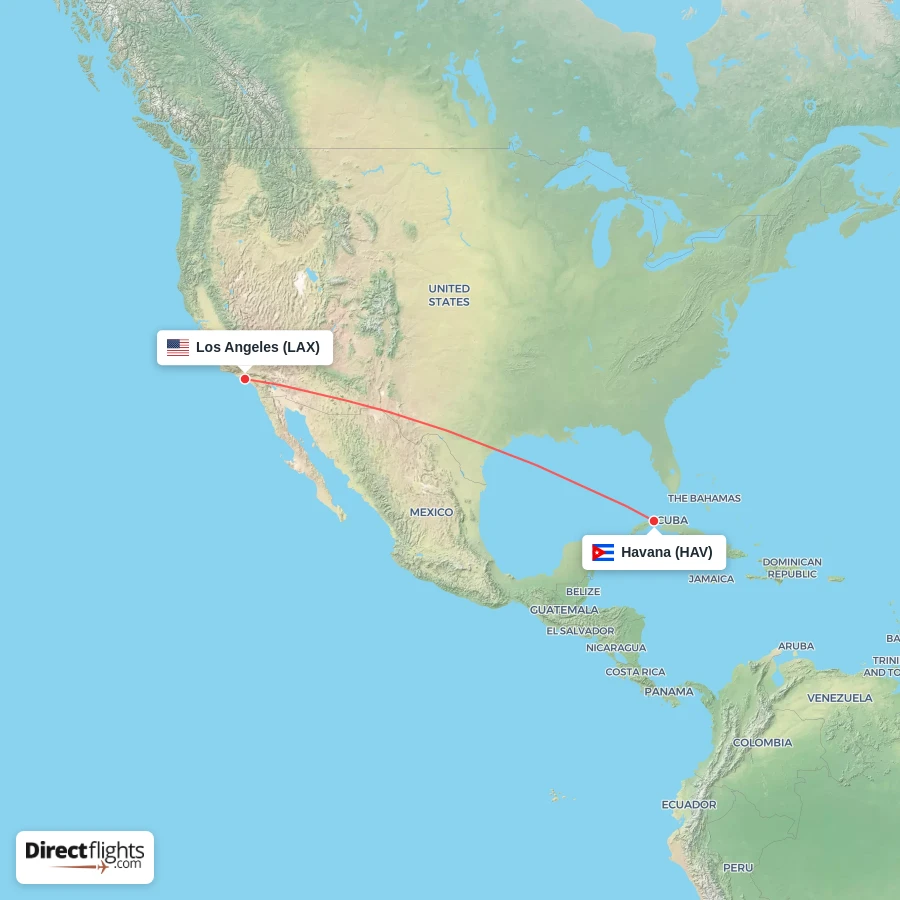 HAV - LAX route map