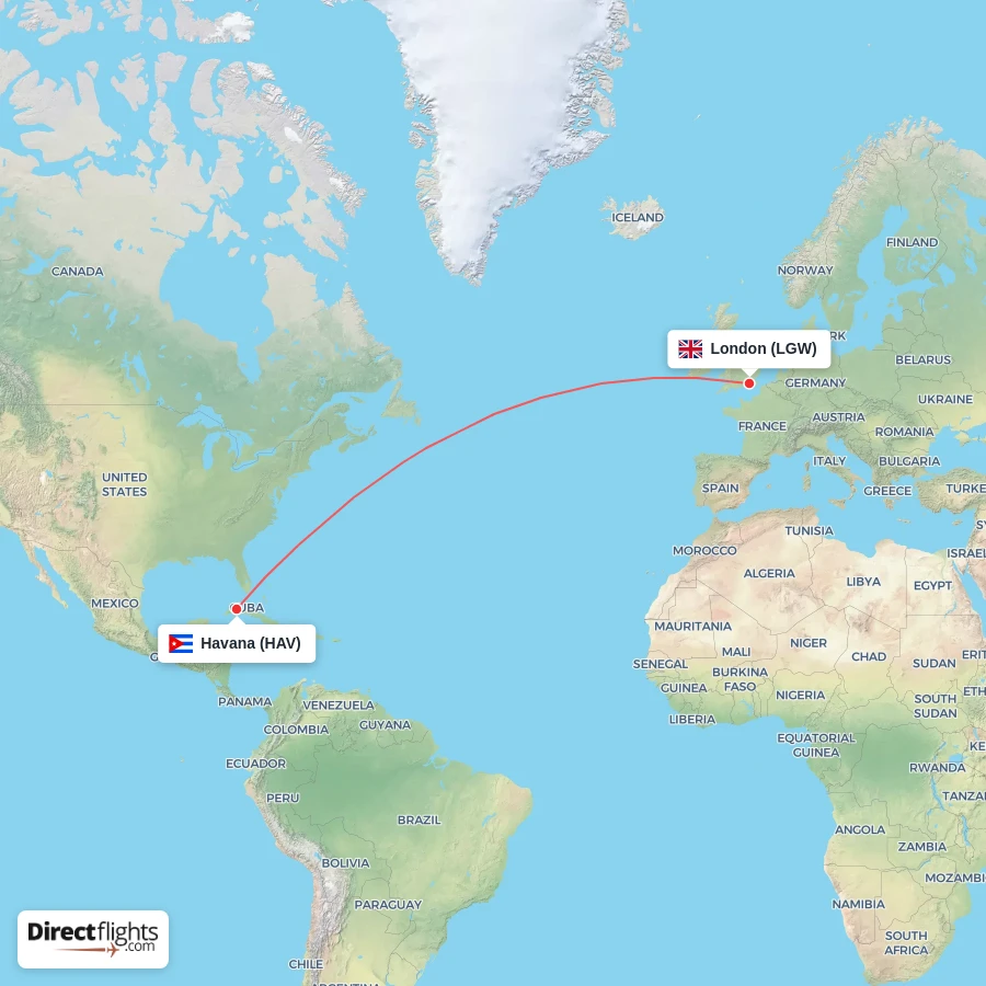 HAV - LGW route map