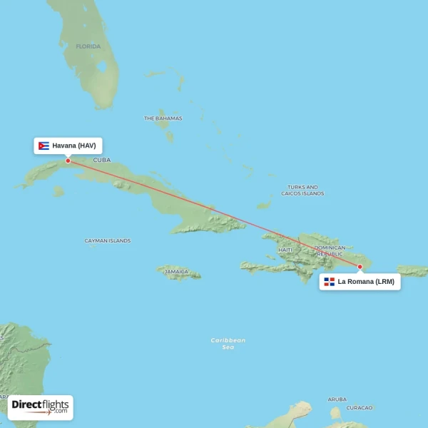 Havana - La Romana direct flight map