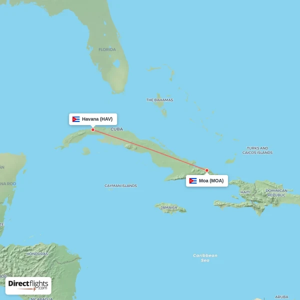 Havana - Moa direct flight map