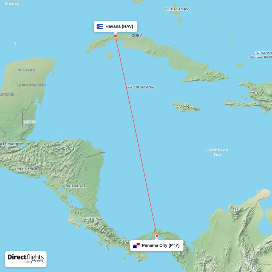 HAV - PTY route map