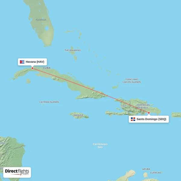 Havana - Santo Domingo direct flight map