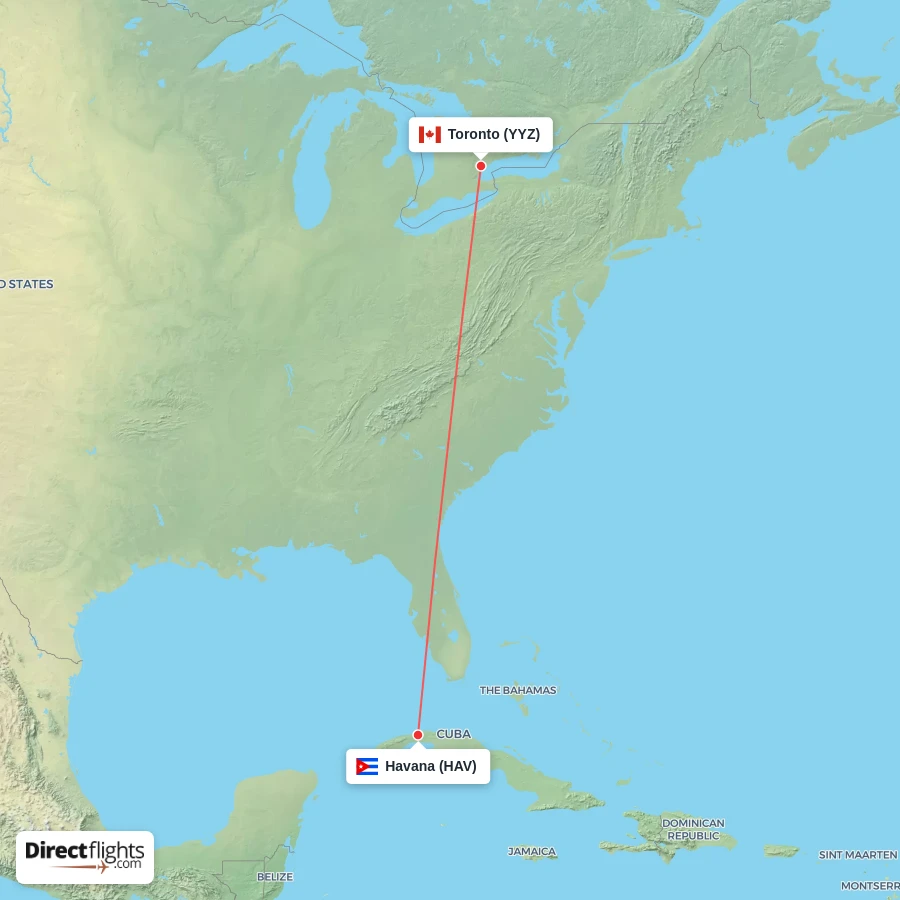 HAV - YYZ route map