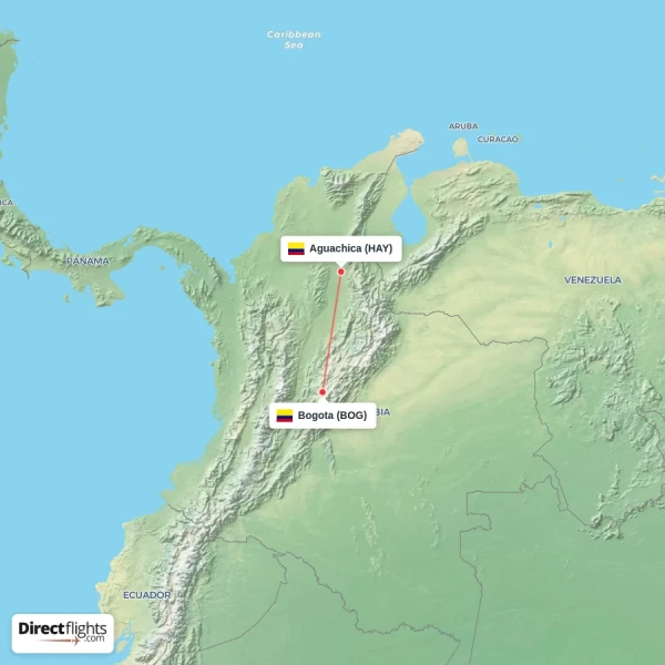 Aguachica - Bogota direct flight map