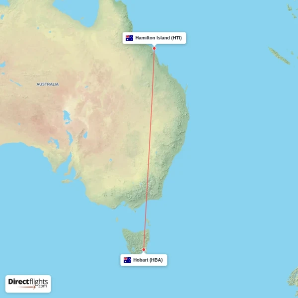 Hobart - Hamilton Island direct flight map