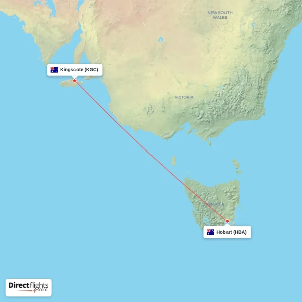 Hobart - Kingscote direct flight map