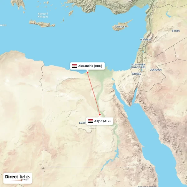 Alexandria - Asyut direct flight map