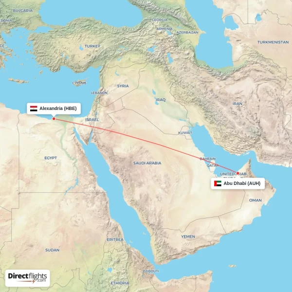 Alexandria - Abu Dhabi direct flight map