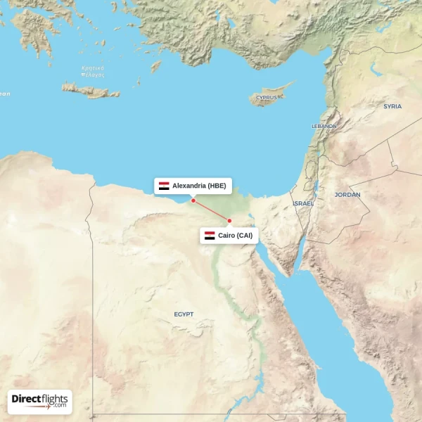 Alexandria - Cairo direct flight map