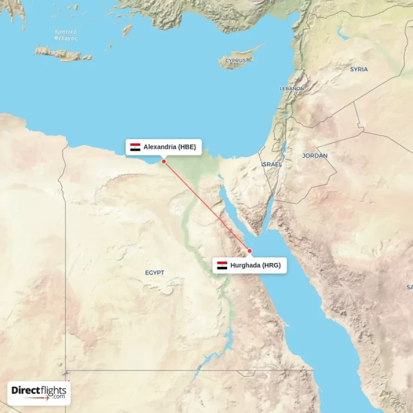 Alexandria - Hurghada direct flight map