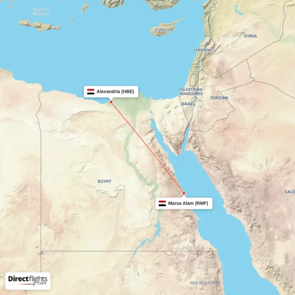 Alexandria - Marsa Alam direct flight map