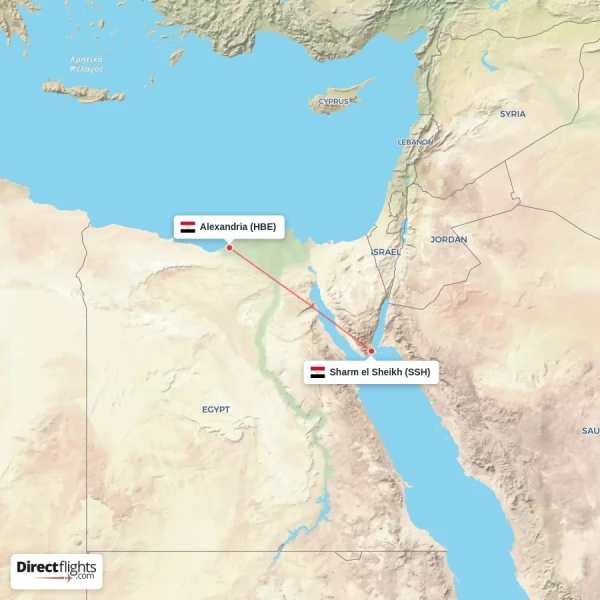 Alexandria - Sharm el Sheikh direct flight map