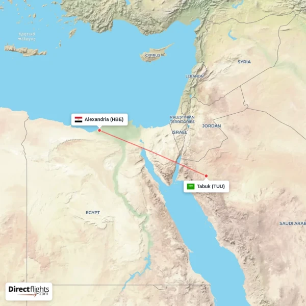 Alexandria - Tabuk direct flight map