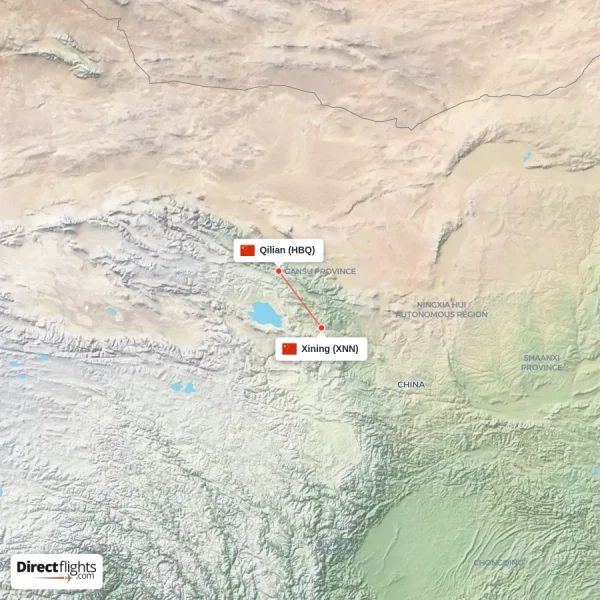 Qilian - Xining direct flight map