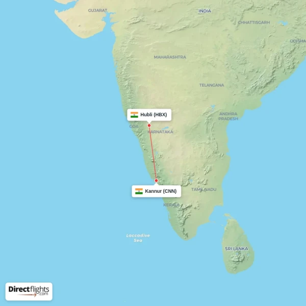 Hubli - Kannur direct flight map