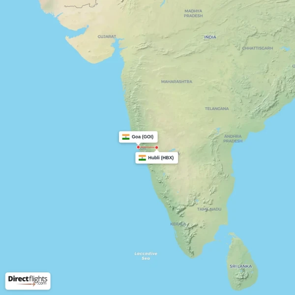Hubli - Goa direct flight map